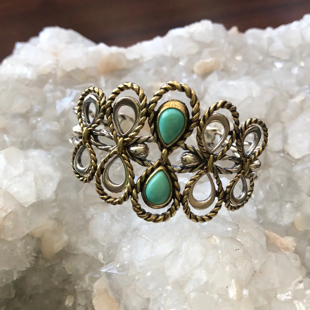 NWOT Carolyn Pollack American West Sterling Silver Brass Turquoise Bracelet Boho